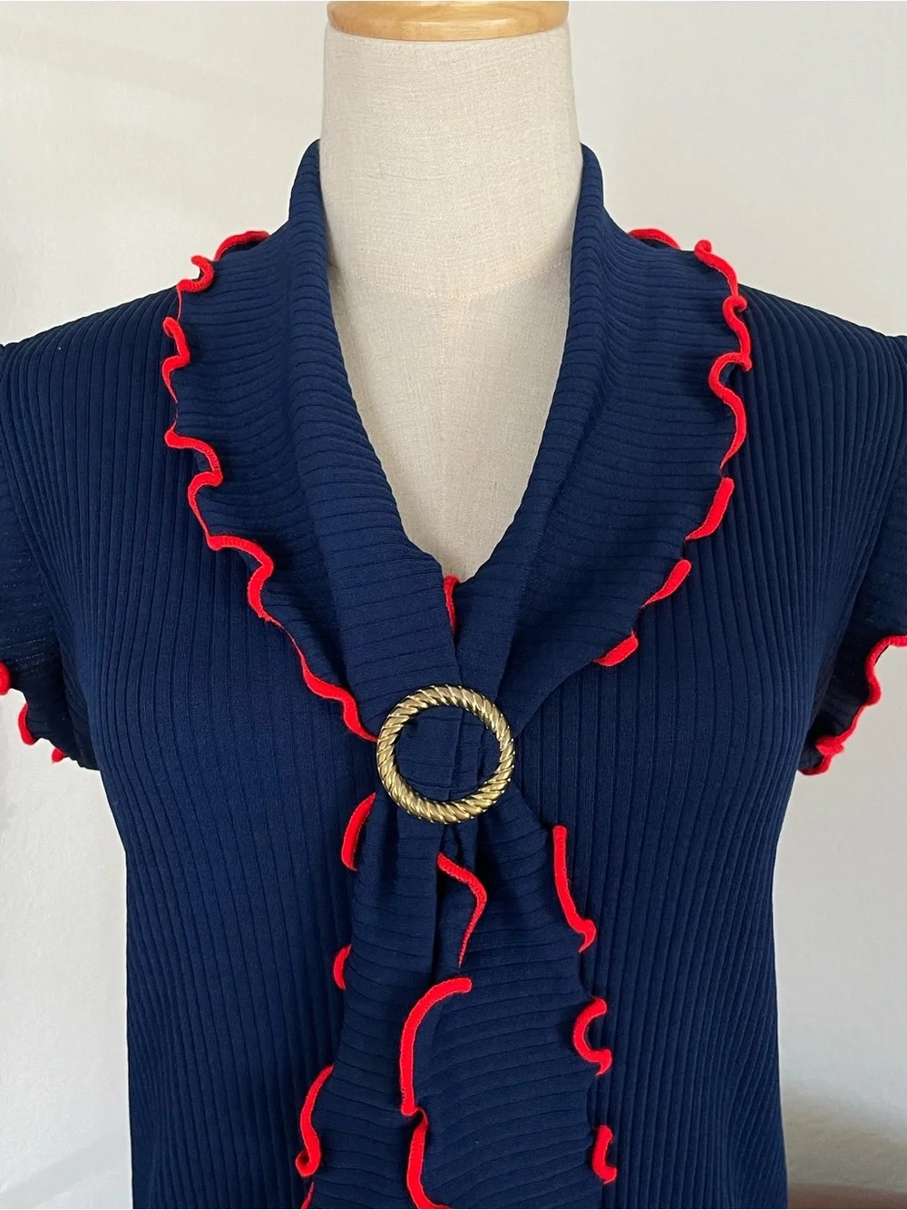 SOLD Vintage 1970s Rewetex Classic Tie Ribbed Blouse